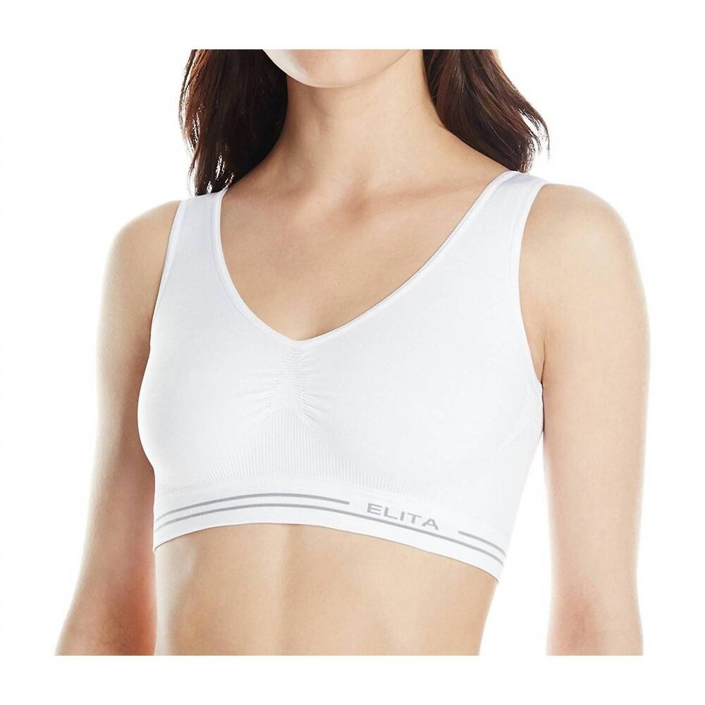 NEW ELITA signature seamless molded crop top bra in white